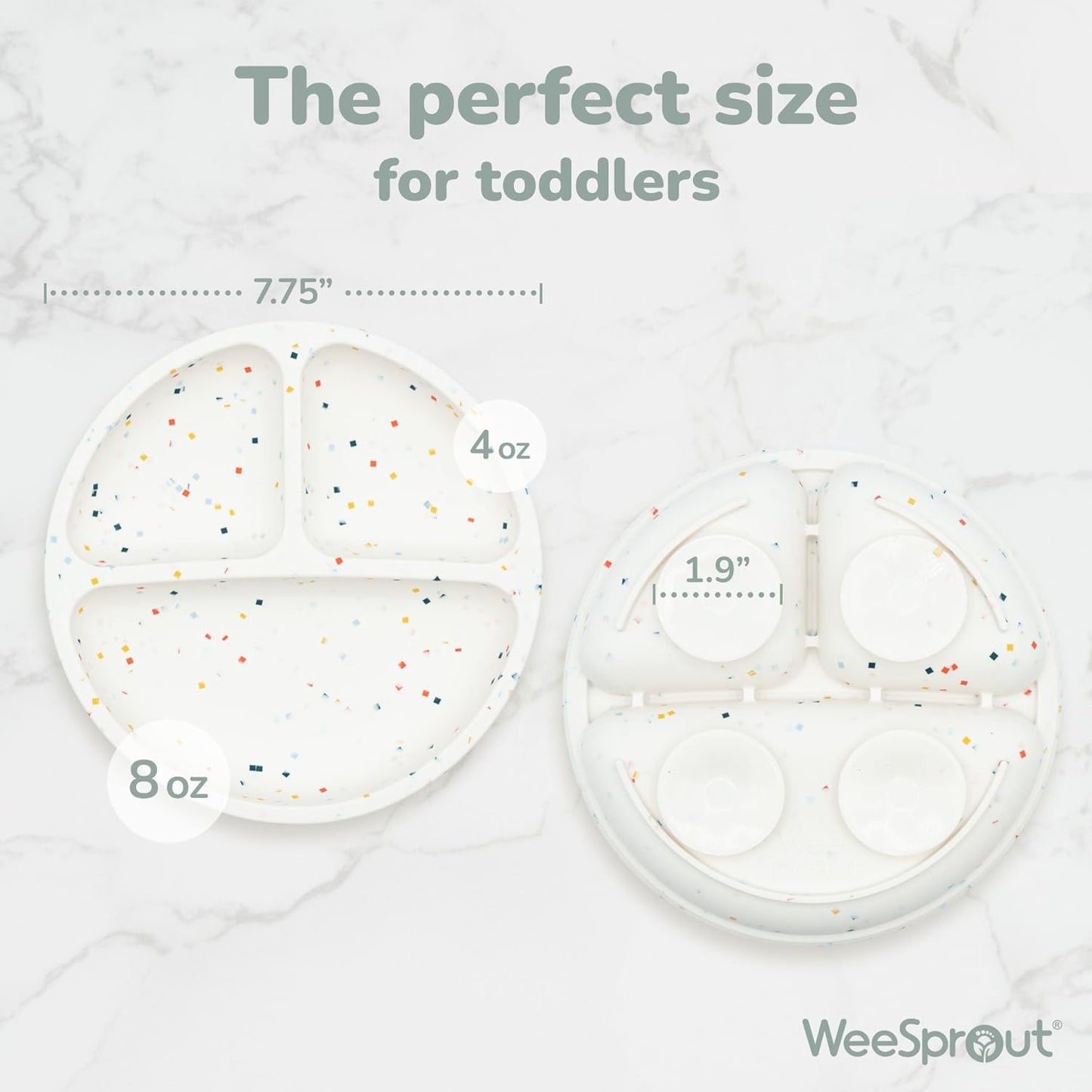 WeeSprout Suction Plates for Babies & Toddlers - 100% Silicone, Dinnerware Stays Put, Divided Design for Picky Eaters, Microwave & Dishwasher Friendly, 3 Pack