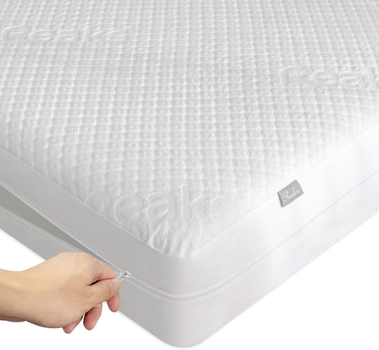 Full Size Mattress Protector with Zipper - 100% Waterproof Zippered Mattress Cover - Soft & Cooling Noiseless Bed Mattress Covers - Top Removable Mattress Encasement 10-12" Deep