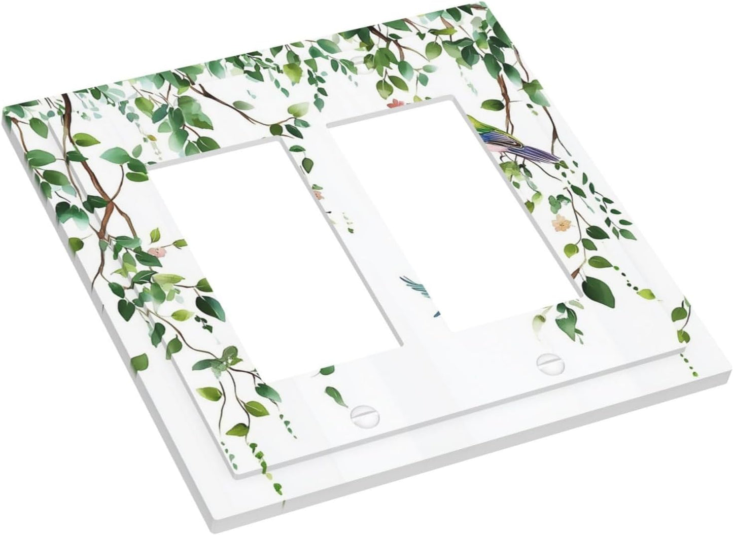 Decorative Outlet Covers Green Leaves Bird Eucalyptus Sage Plant 2 Gang Double Gfci Rocker Electrical Wall Panels Light Switch Cover Plate For Bed Room Living Room Decor