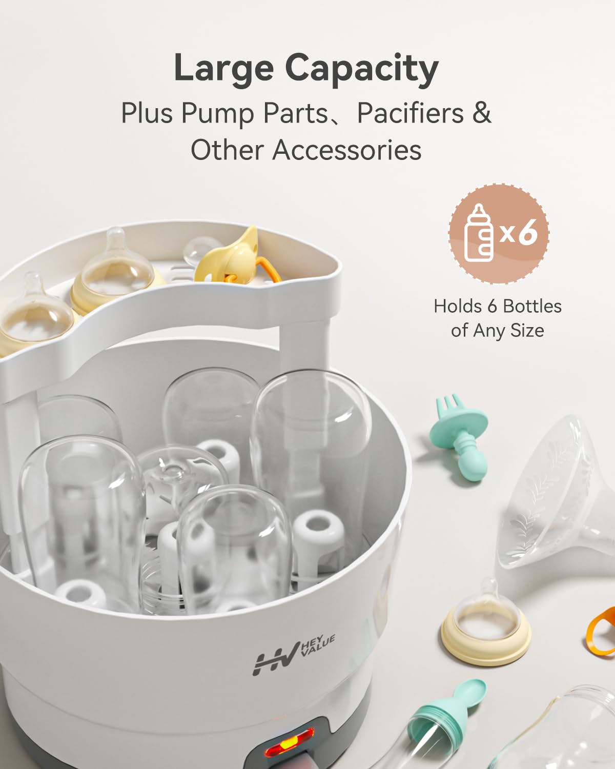 HEYVALUE Bottle Sterilizer, Baby Bottle Sterilizer, Easy One Button Control Electric Bottle Sterilizer (Esterilizador de Biberones), for Baby Bottles, Pacifiers, Breast Pump Parts, BPA-Free