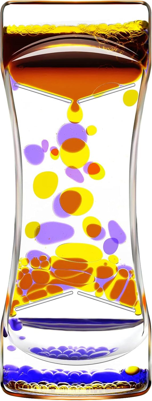 Purple Yellow Liquid Motion Bubbler Timer Set of 1 for Sensory Toys, Drop Oil Water Fidget Liquid Timer for Autism Toys, Relaxing Activity, Home Office Desk Toys, Holiday Stocking Filler