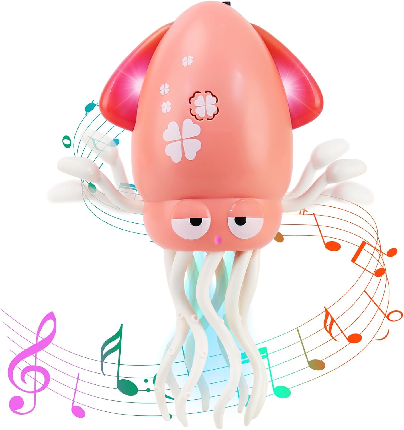 USB Rechargeable Dancing Octopus Baby Toy - Electric Crawling & Tummy Time Toy, Magical Musical Squid, Stress-Relief Desk Decor - Birthday for Kids Ages 1 2 3 4 5 6 Girls (Pink)