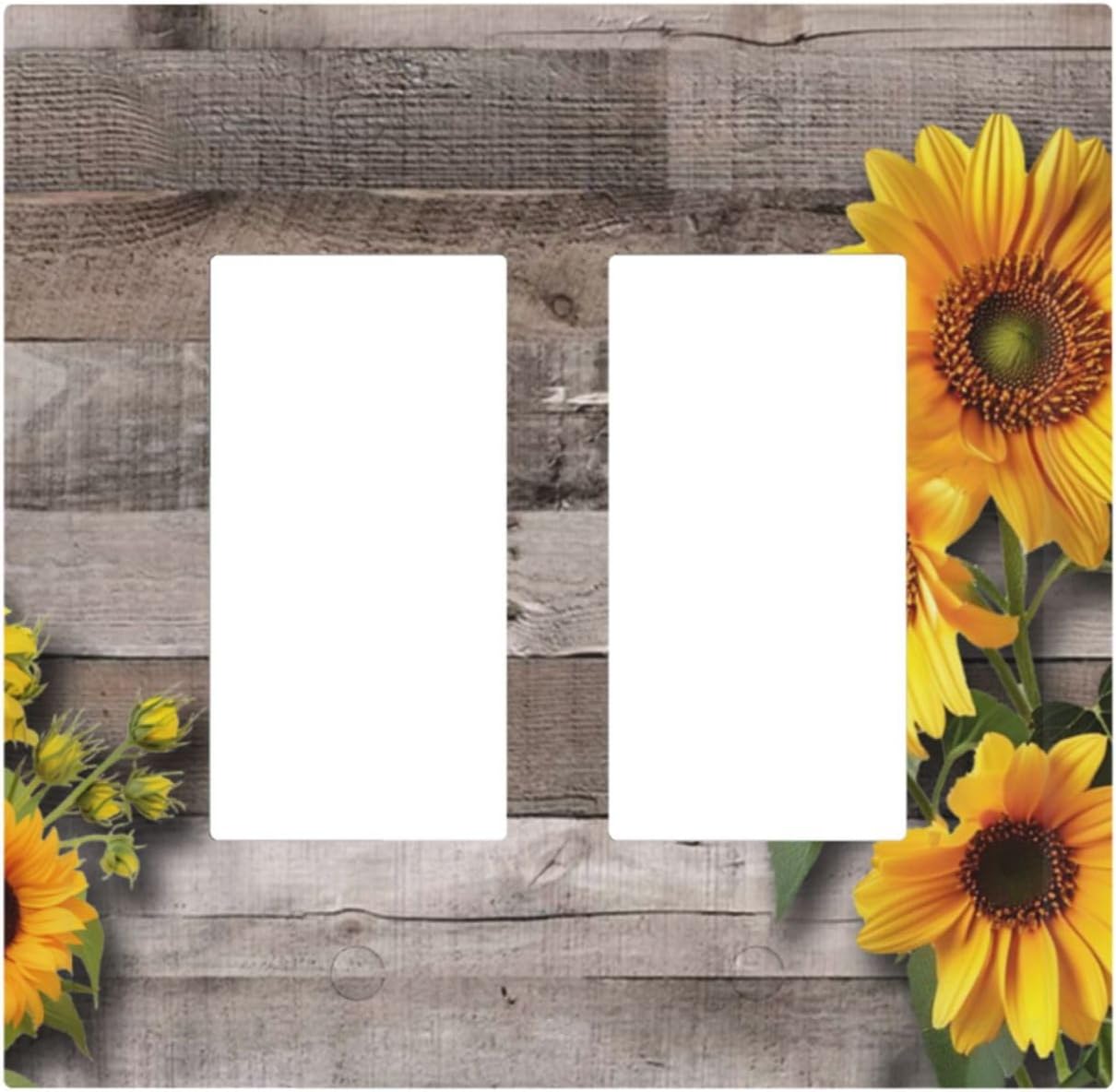 Sunflower Rustic Brown Gray Wood Decorative Outlet Covers 2 Gang Double GFCI Rocker Electrical Wall Panels Light Switch Cover Plate for Farmhouse Home Decor