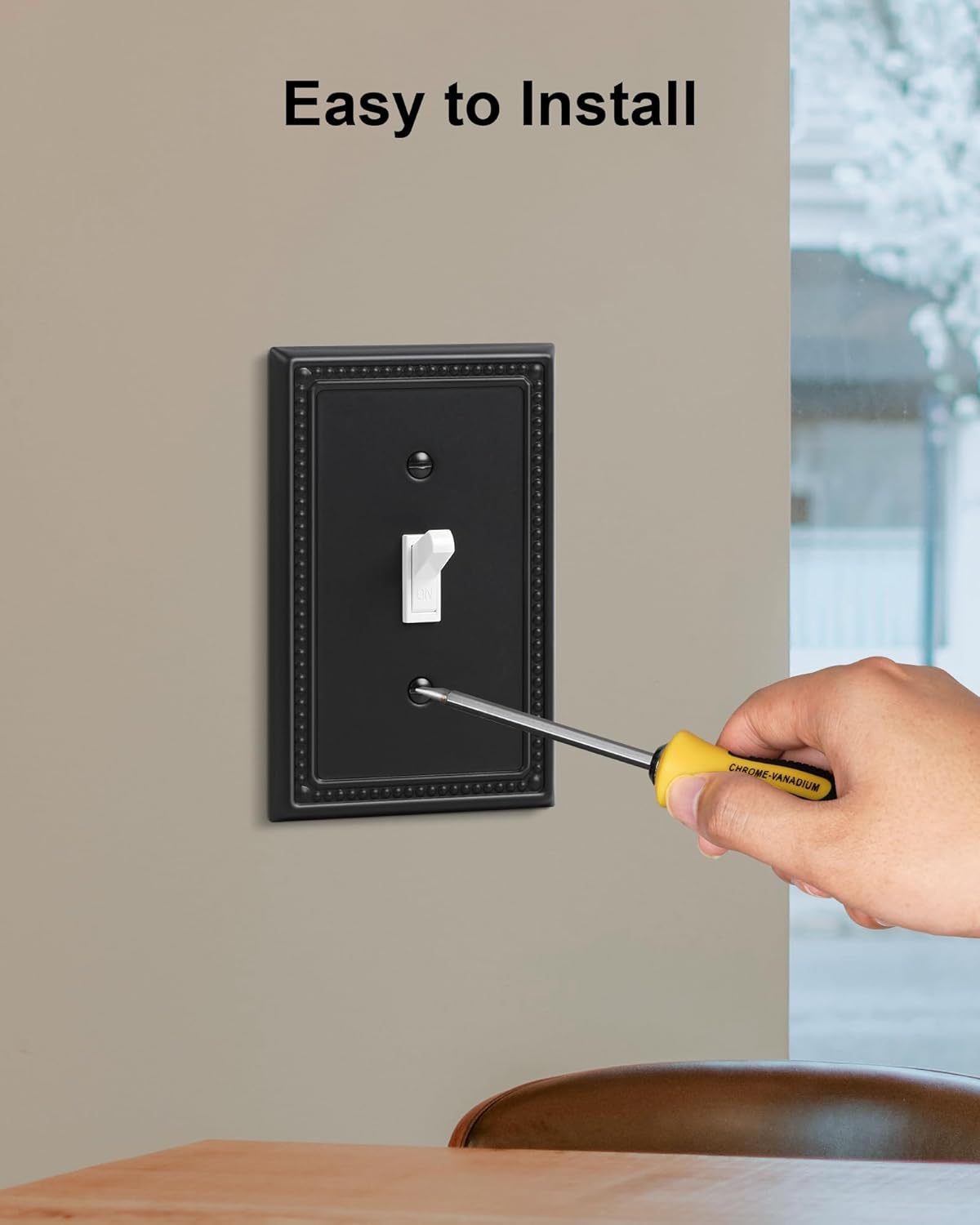 2-Pack Single Toggle Light Switch Cover Plate, Pearls Decorative Switch Plate Covers, Black 1 Gang Metal Wall Plate, Corrosion Resistant