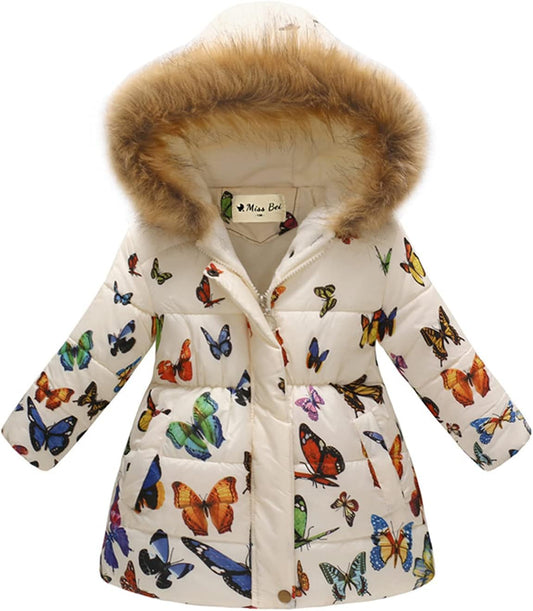 Miss Bei Girl's Winter Coat Jacket Hooded Kids Toddler Flower Print Parka Outwear Warm Cotton Puffer Hooded Jacket