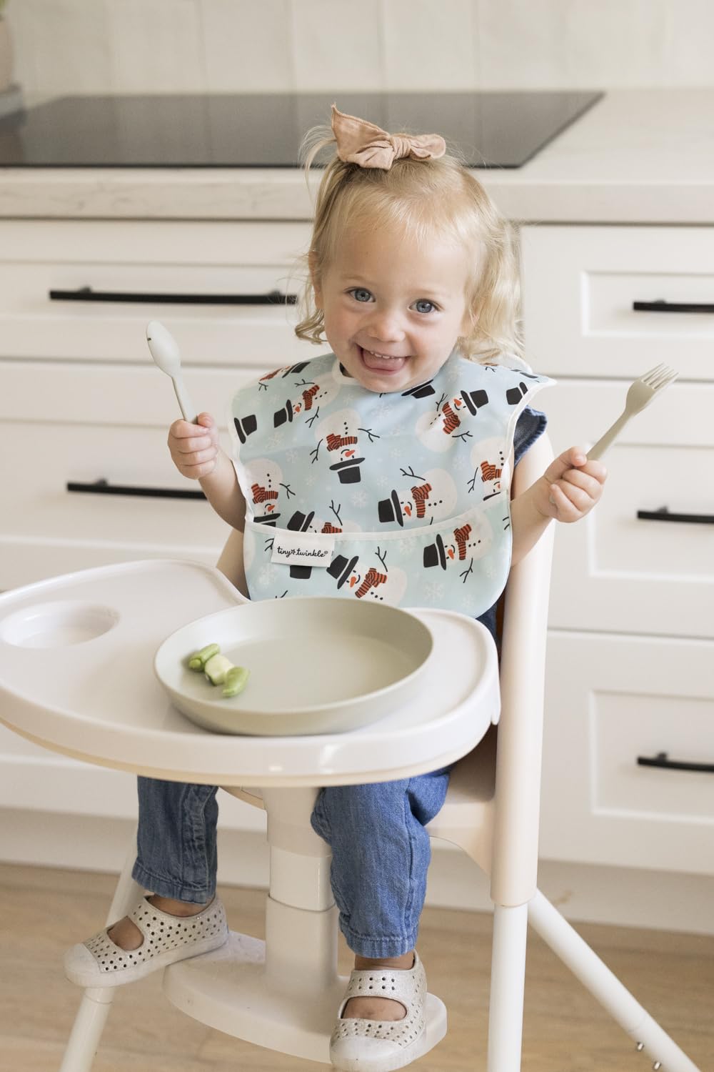 Tiny Twinkle Mess-Proof Baby Bib - Waterproof Bib for Baby Girl or Boy- Machine Washable - Adjustable Closure - PVC, BPA, & Phthalate Free - Great for Travel - Baby Food Bibs (3 Pack,Christmas)