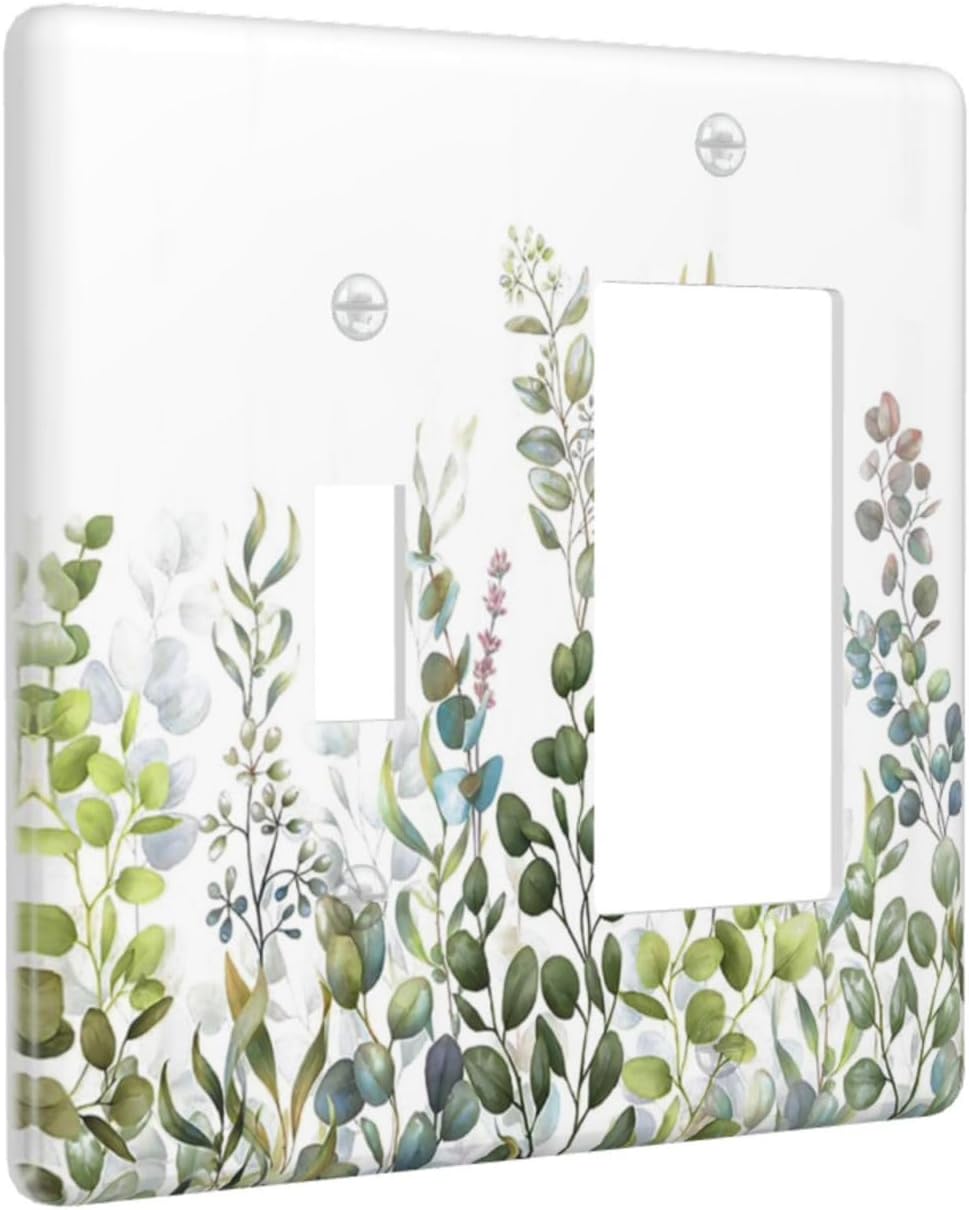Green Eucalyptus Leaf Plant Herbs Springnature Outlet Covers 1 Toggle 1 Rocker Combination Decorative Wall Plate Electrical Switch Plates Light Switch Cover Plate for Bed Room Living Room Decor