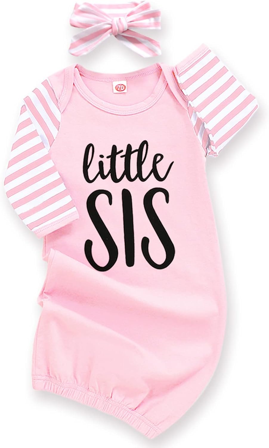 AMAWMW Newborn Baby Girl Little Sister Sleeper Gown Stripe Long Sleeve Nightgown Pajamas Gifts Stuff Essential Outfit