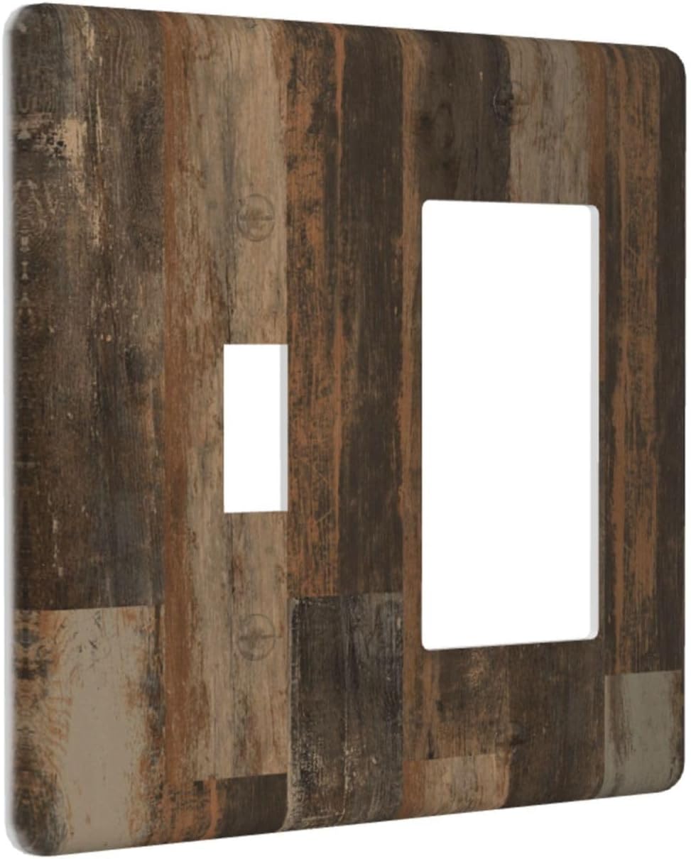 Rustic Brown Wood Grain Dark Oak Outlet Covers 1 Toggle 1 Rocker Combination Decorative Wall Plate Electrical Switch Plates Light Switch Cover Plate for Farmhouse Home Decor