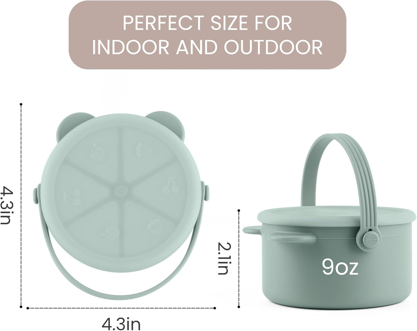 Silicone Snacks Containers for Toddlers, Baby Food Catcher Spill Proof, Kid Snacks Holder with DustProof Lid, 2 Pack Dishwasher Safe (Shifting Sand/Sage)