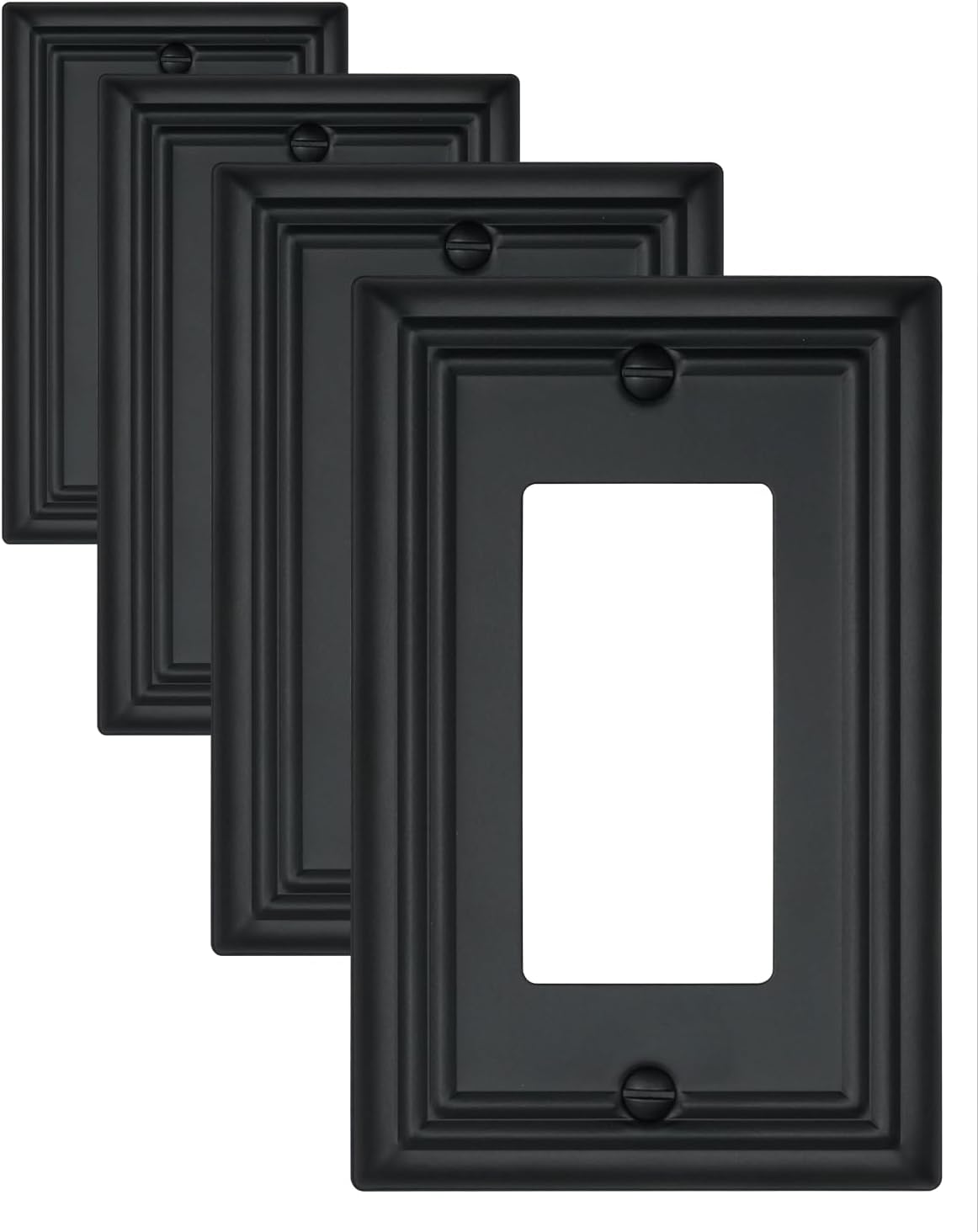 4-Pack Decorator Outlet Covers, Decorative Black Wall Plates, Metal Outlet Cover Plates for Receptacle, GFCI, Dimmer Switch, 3.15''*4.88'', Midsize