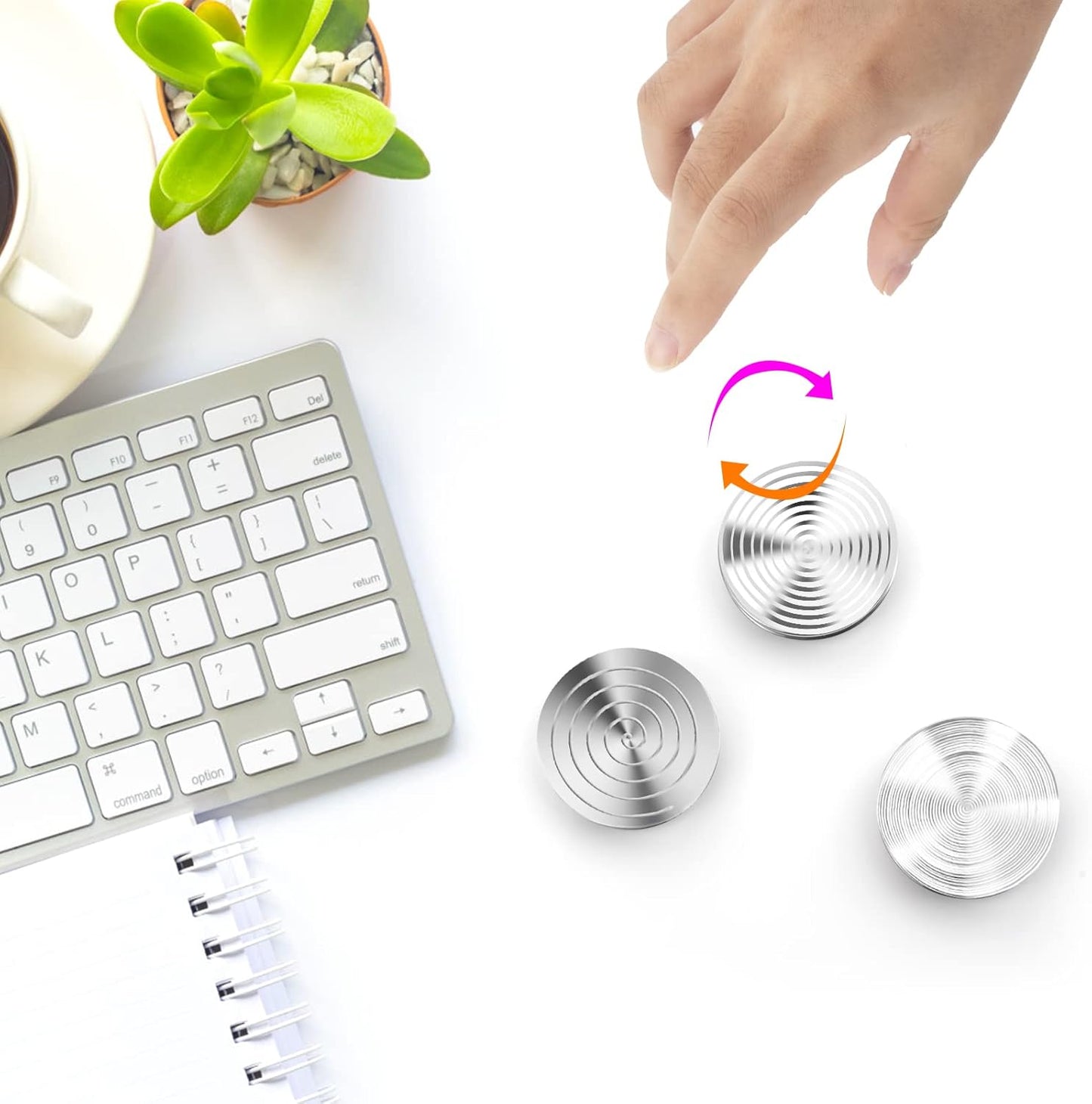 TOMAZON Kinetic Desk Spinning Toy, Stainless Steel Rotating Motion Coin, Optical Illusion Spinning Top for Office Anxiety Stress Relief, Portable ADHD Little Fidget Toys Gift for Adults & Kids(C)