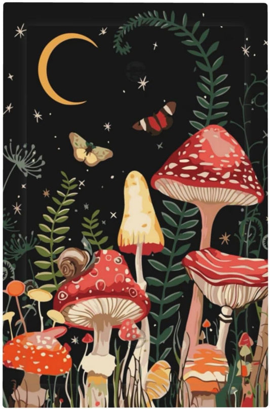 Moon Star Red Mushroom Forest Butterfly Green Plant Light Switch Cover Plate 1 Gang No Device Blank Electrical Wall Plates Faceplate Decorative Switch Plate for Kids Room Home Decor