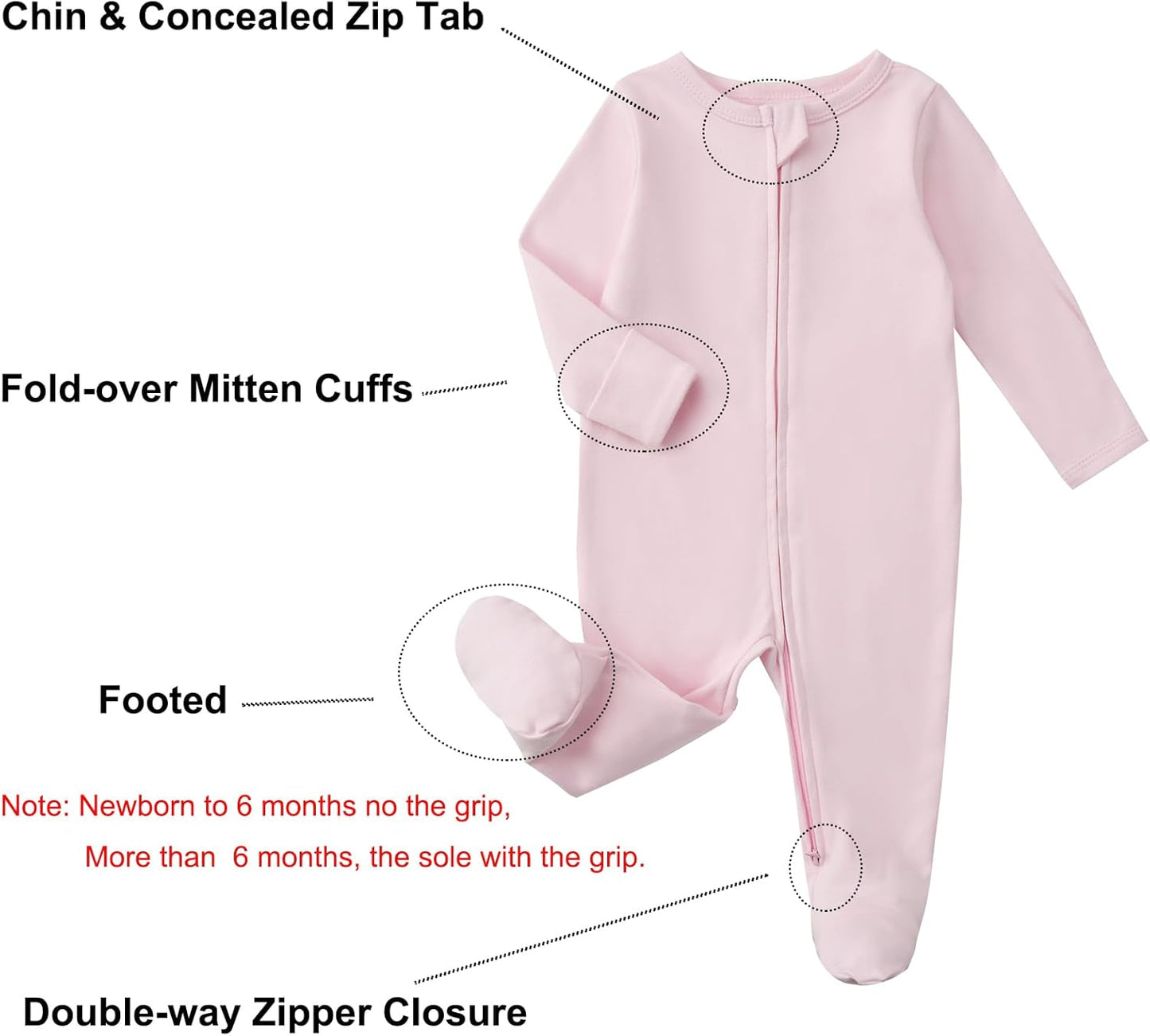Aablexema Baby Footed Pajamas with Mitten Cuffs Zipper 4-Pack Infant Newborn Cotton Long Sleeve Outfit