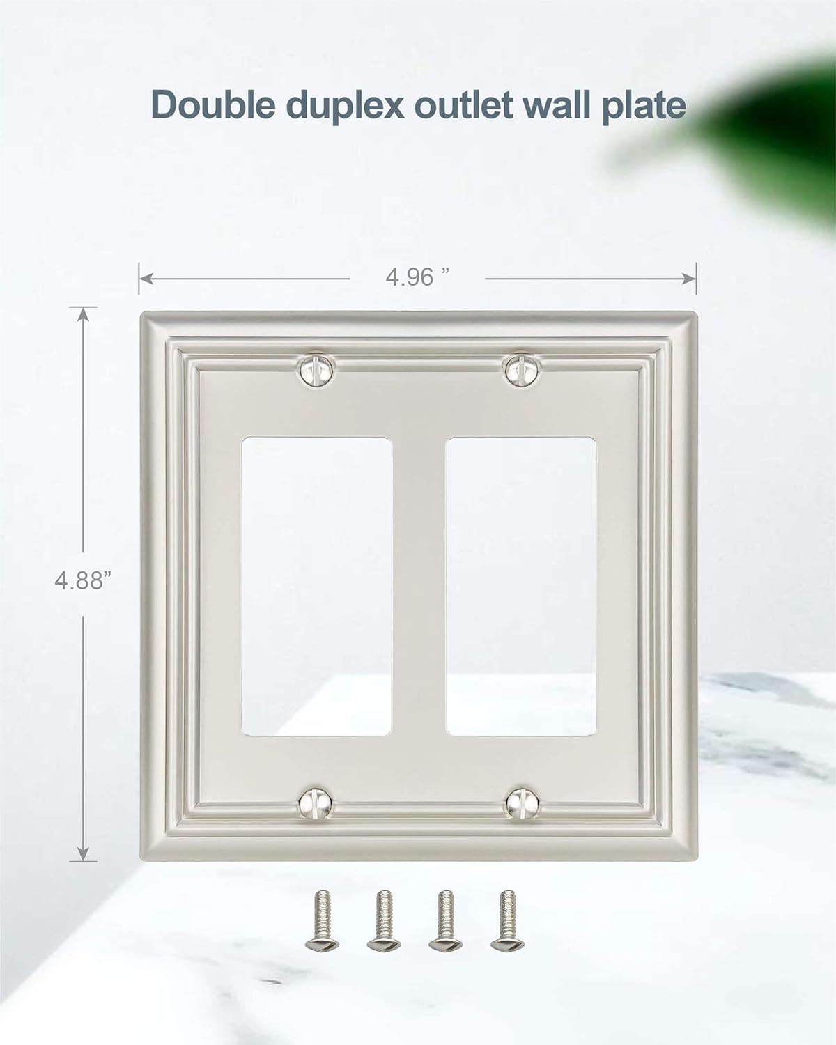 2-Pack Double Decorator Outlet Covers, Satin Nickel Wall Plates for Dimmer Switch, GFCI Outlet and Receptacal, Durable Metal, Midsize