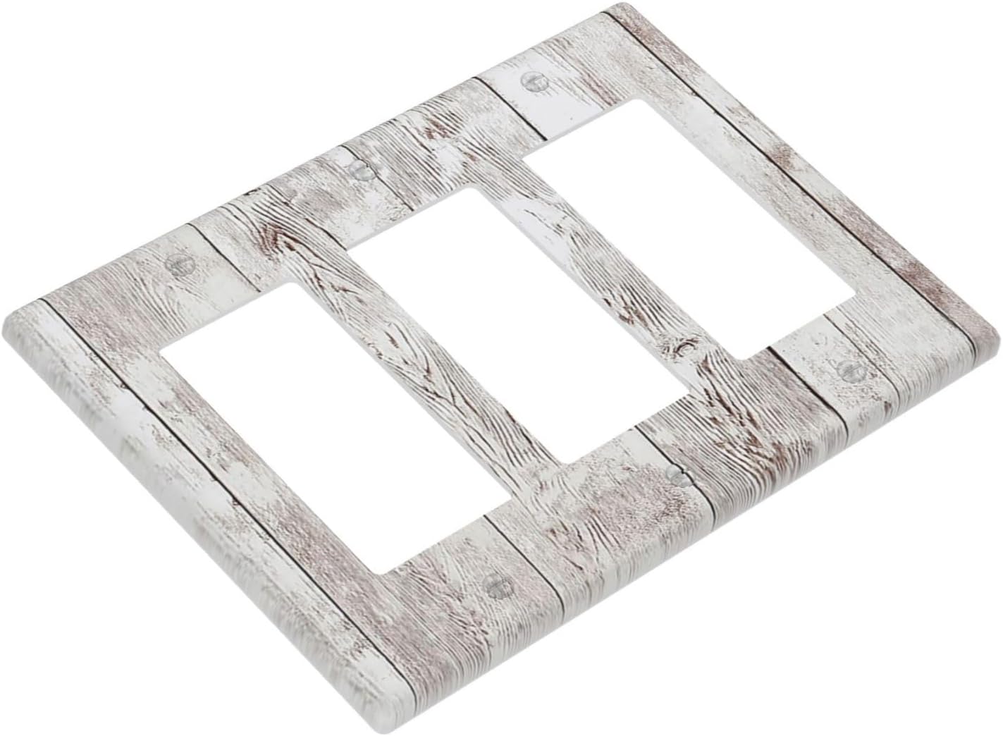 Light Switch Covers Rustic Vintage White Wood Grain 3 Gang Rocker Electrical GFCI Decorative Triple Outlet Wall Plate Cover Switchplate for Farmhouse Home Decor