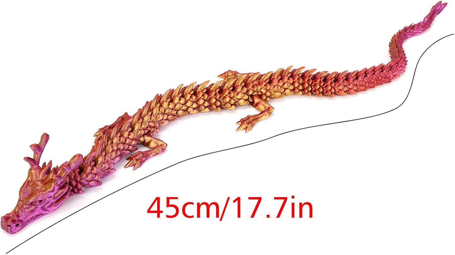 3D Printed Dragon, 17.7 Inch Articulated Dragon, Crystal Dragon, Dragon Fidget Toy, Home Office Decor Executive Desk Toys (Red)