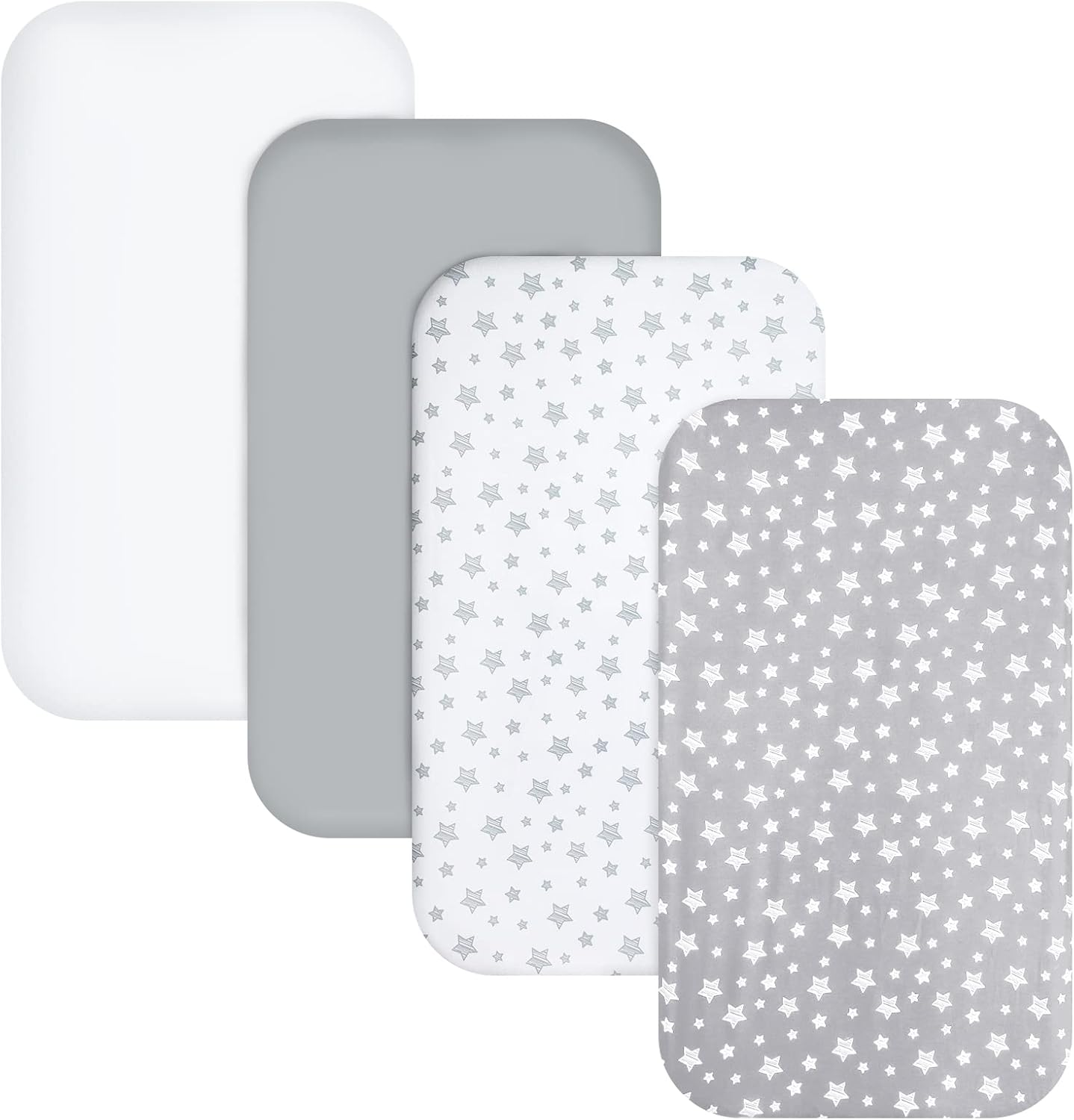 Pack and Play Sheets, 4 Pack Mini Crib Sheets, Stretchy Pack n Play Playard Fitted Sheet, Compatible with Graco Pack n Play, Soft and Breathable Material, Grey