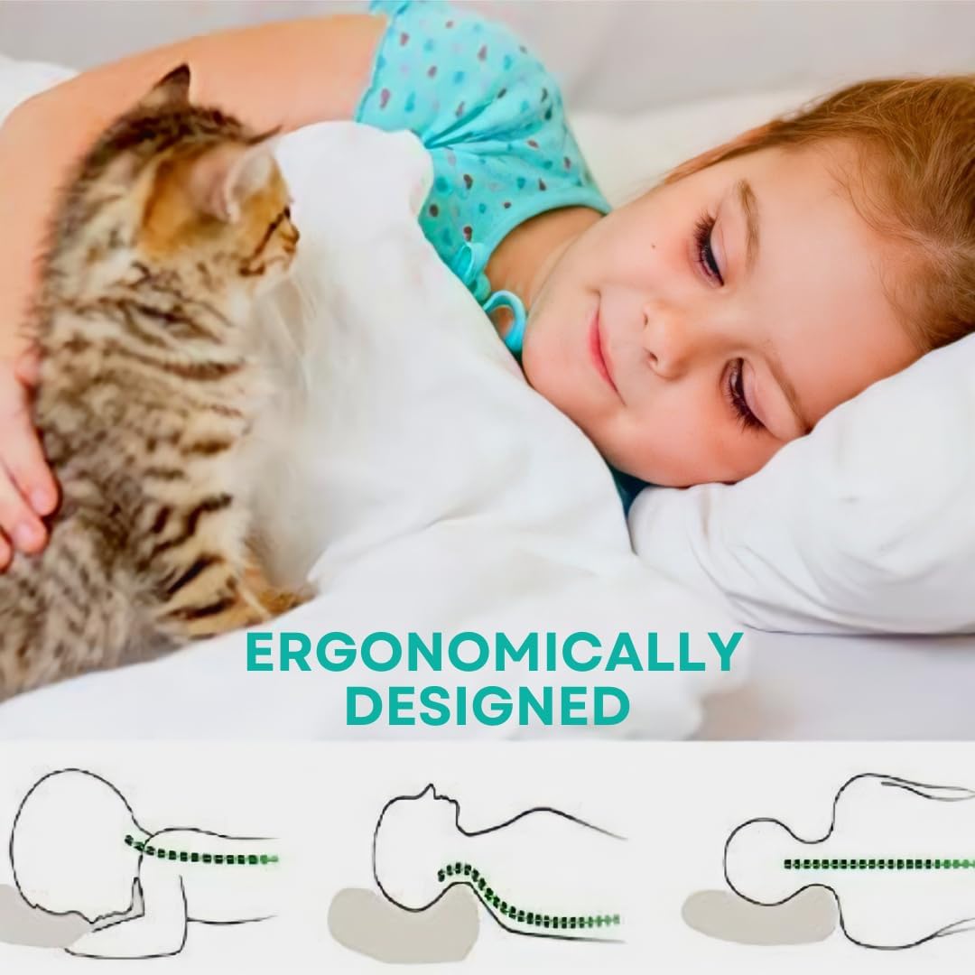 kinder Fluff Kids Pillows (2-Pack) – 300TC Soft Cotton, Down Alternative, Hypoallergenic & Machine Washable – Ideal for Children Above 12 Years Old (17x26in, White)