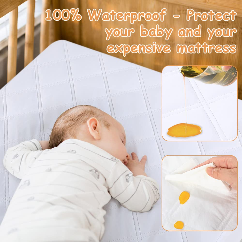 Yoofoss Waterproof Mini Crib Mattress Protector 2 Pack, Quilted Mattress Pad Cover Soft and Breathable, Machine Washable Portable Mattress Protector for Standard Baby Crib Size 38"X24"
