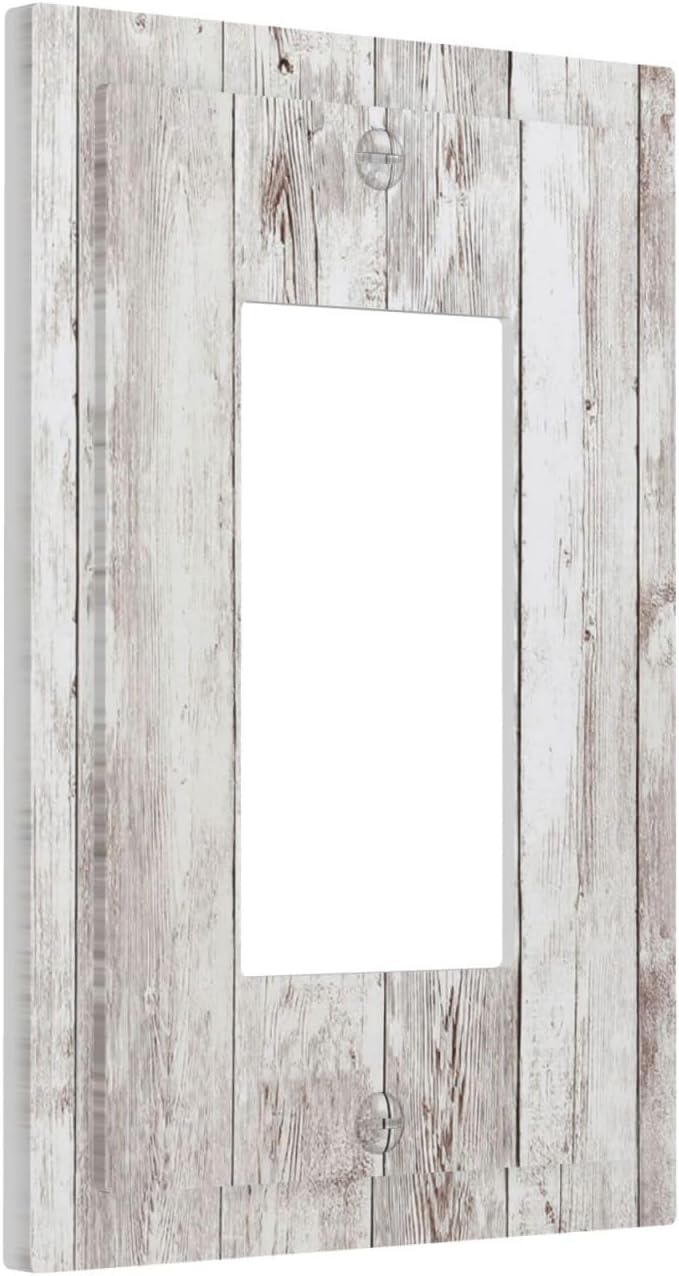 Decorative Outlet Covers Rustic Vintage White Wood Grain 1 Gang Single Rocker Light Switch Cover Plate Wall Plates GFCI Faceplate for Farmhouse Home Decor