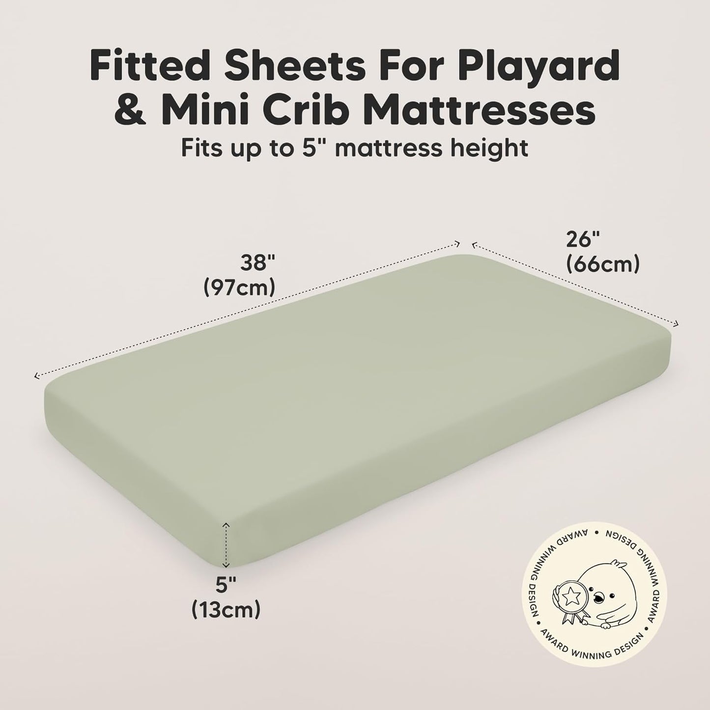 2-Pack Mini Crib Sheets Fitted - 38x26 Pack N Play Sheets for Pack and Play Mattress, Organic Cotton, Soft & Breathable Playard Bedding, Neutral Mini Toddler Bed Cover for Boys, Girls (Foxtrot)