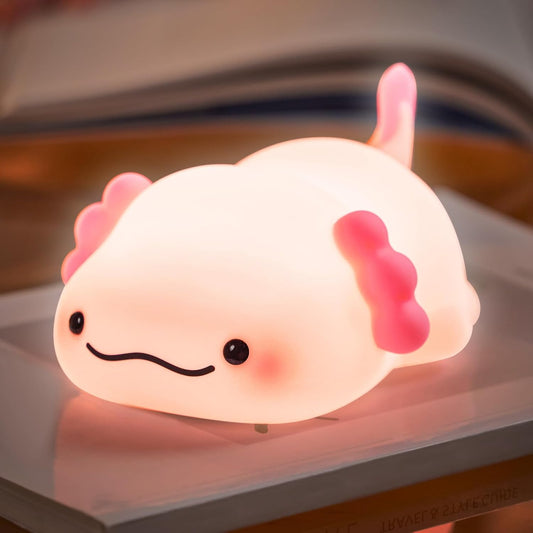 Axolotl Night Light for Kids, Rechargeable Cute Squishy lamp - Silicone Adorable Christmas Axolotl Gifts for Kids - Nightlight Nursery Animal Touch Light - Bedroom Decor for Boy, Girls