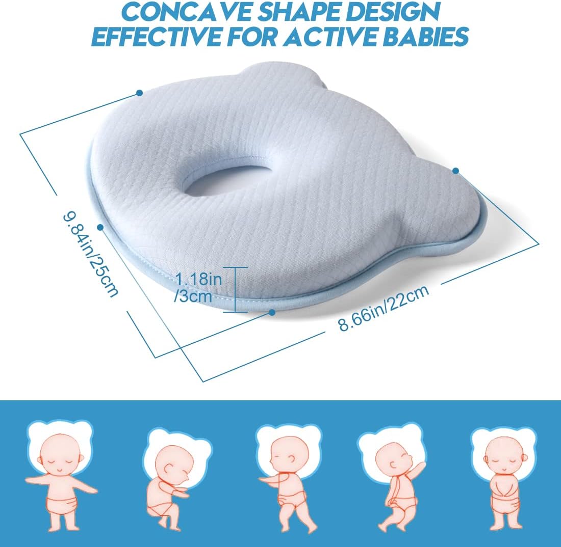 Memory Foam Travel Pillow,Portable Cute Cartoon Bear Soft and Cozy Pillow (Blue)