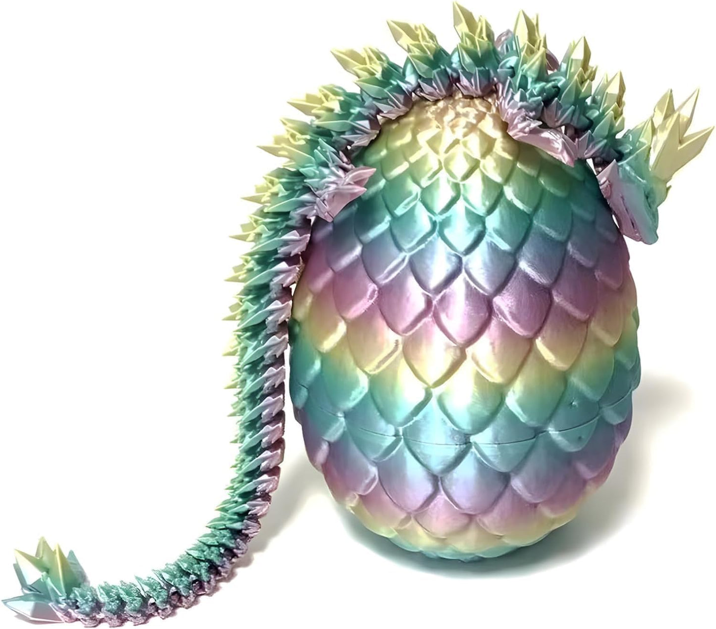 3D Printed Dragon Fidget Toys Dragon Egg 12inch Flexible Dragon Toy 3D Printed Dragon Egg with Articulated Dragon Inside Fidget Toys for Autism/ADHD Easter Toys Gifts(RainbowMulti)