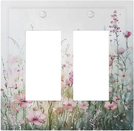 Decorative Outlet Covers Wildflower Botanical Watercolor Floral 2 Gang Double Gfci Rocker Electrical Wall Panels Light Switch Cover Plate For Bed Room Living Room Decor