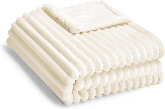Soft Fleece Baby Blanket Ultra Cozy Baby Blankets for Boys Girls Warm and Lightweight Infant Toddler Newborn Receiving Gift with Reversible Stripes for Crib Stroller, 30x40 Inch, Cream