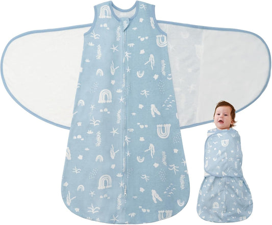 Baby Swaddle Sleep Sack 1.0 Tog 3-in-1 Cotton Baby Swaddle Blanket Wrap for Newborns 6-12 Months Seabed World