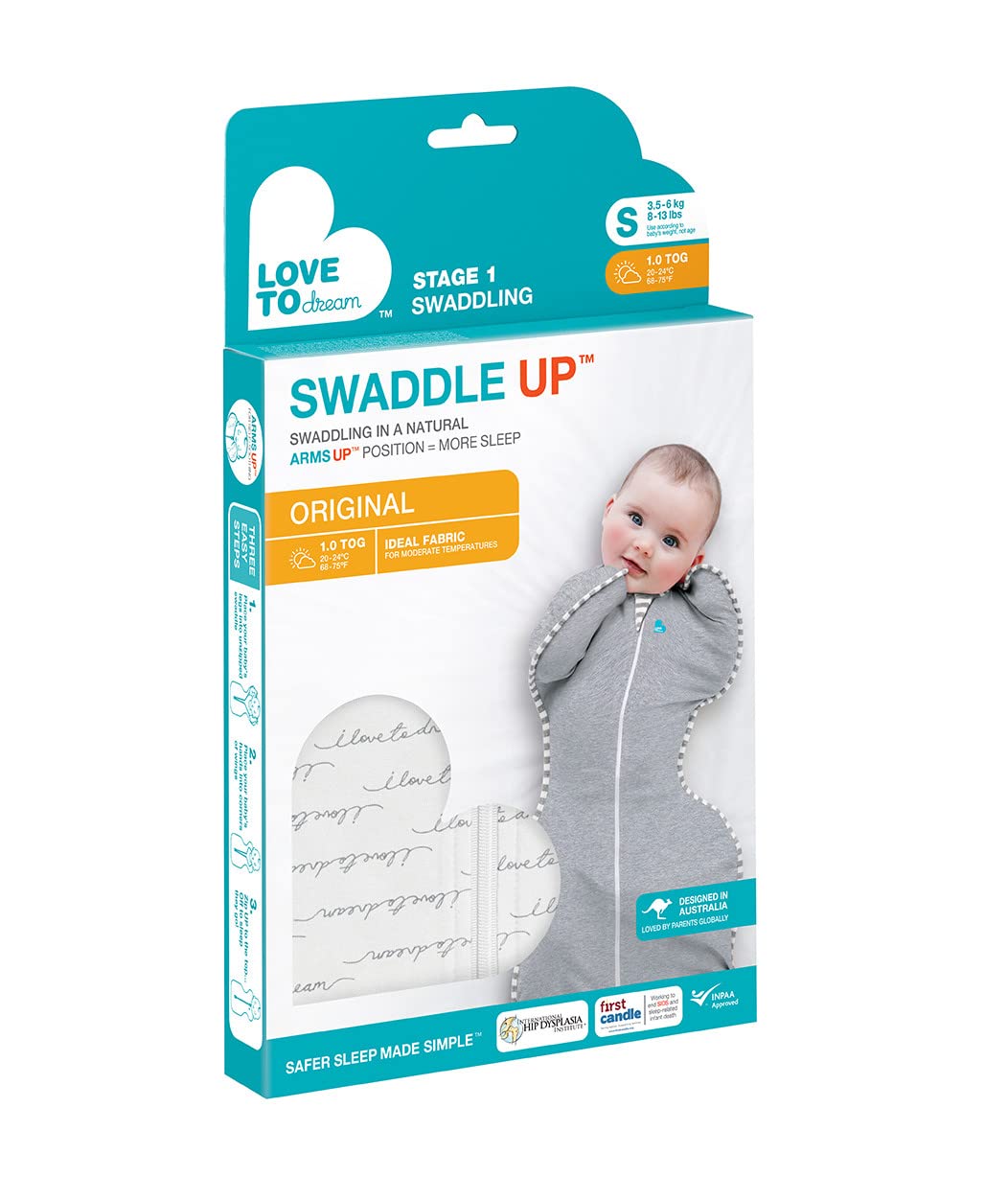 Love To Dream Swaddle UP Self-Soothing Sleep Sack 8-13 lbs., Dramatically Better Sleep, Snug Fit Calms Startle Reflex, 1.0 TOG, Dreamer, Small