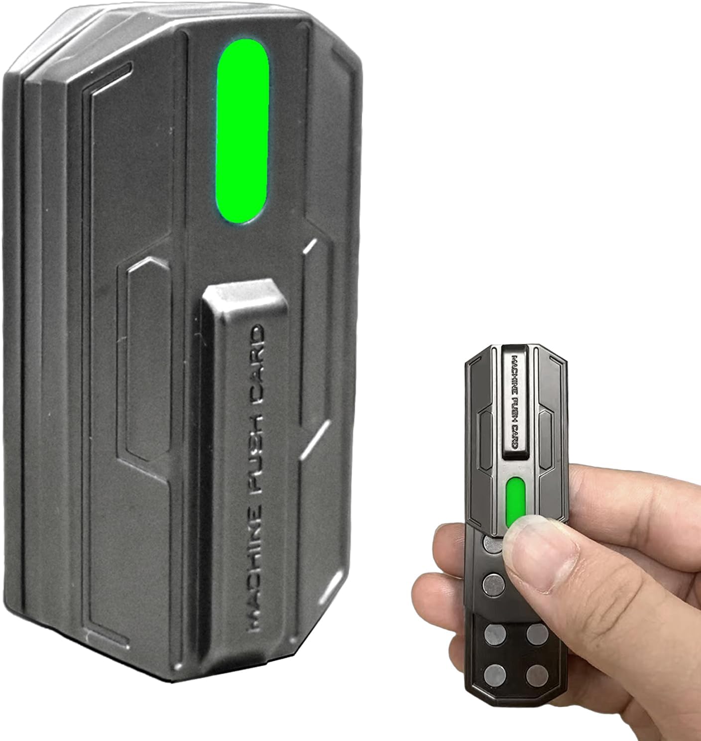 Fidget Slider Mecha Push Card Glow in The Dark Metal Magnetic Haptic Fidget Toys Adults, 3 Layer Push Card for Stress Relief (Green Light)