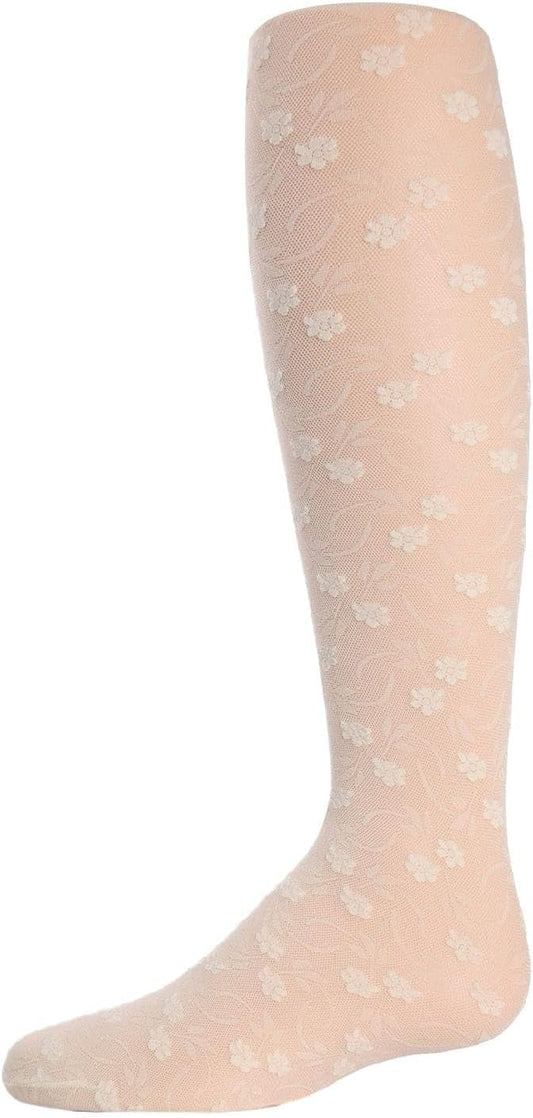 MeMoi Sweet Blossoms Sheer Tights for Girls, Ultra Soft and Lightweight Floral Lace Girls Tights - Sizes 2-14