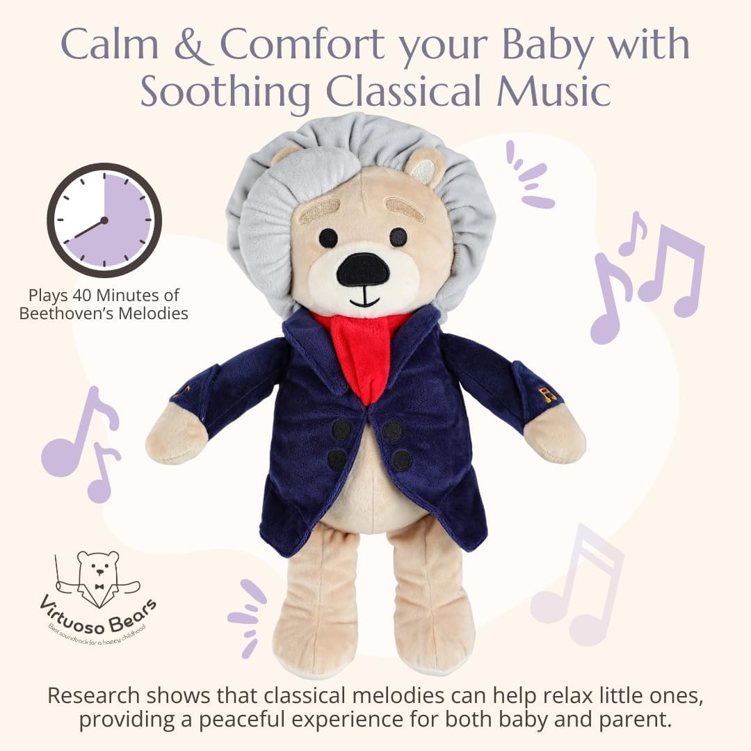 Ludwig Van Beethoven Virtuoso Bear – Plays 40 Mins of Classical Music, Educational & Soothing Musical Teddy Bear for Babies & Toddlers, Ideal