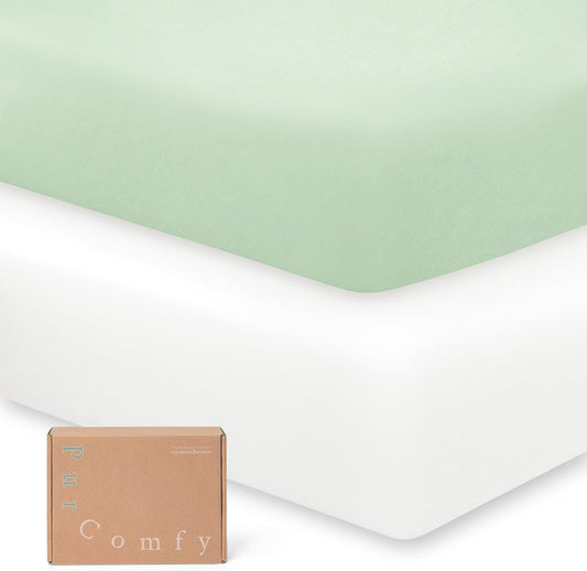 Supersoft Pack N Play Sheets, Premium Bamboo Viscose Mini Crib Sheets, 5'' Deep Pocket 2-Pack