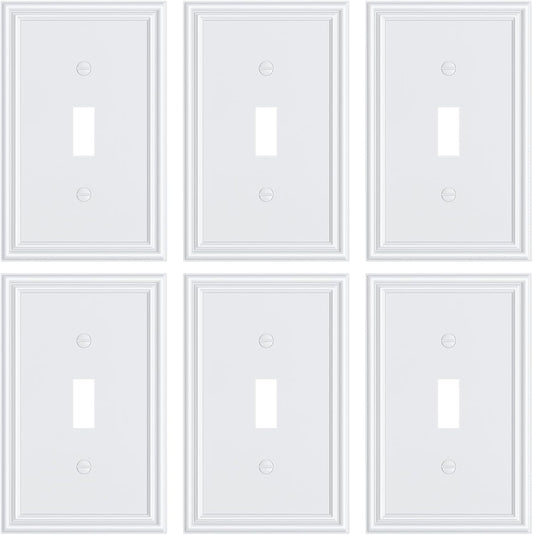 6-Pack Single Toggle Light Switch Cover Plate, Durable Solid Zinc Alloy Decorative Switch Plate Covers, White 1 Gang Wall Plate, Corrosion Resistant