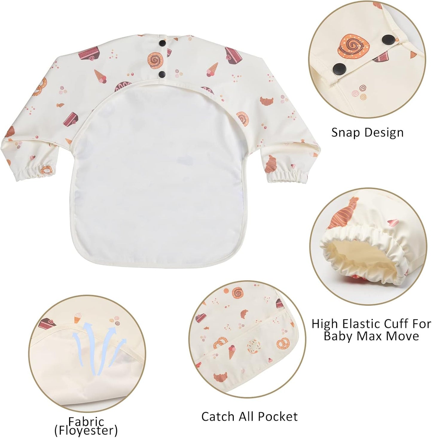 Long Sleeve Baby Bibs for Toddlers, Waterproof, Boys Girls Smock with Food Catcher Pocket for Feeding, Eating