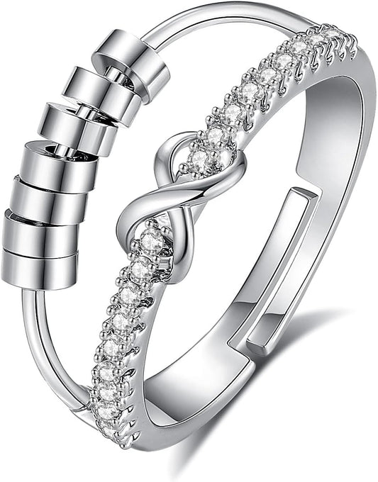 INFUSEU Funny Spinner Fidget Rings for Women Girls Anti Anxiety Stress Worry, Adjustable Size