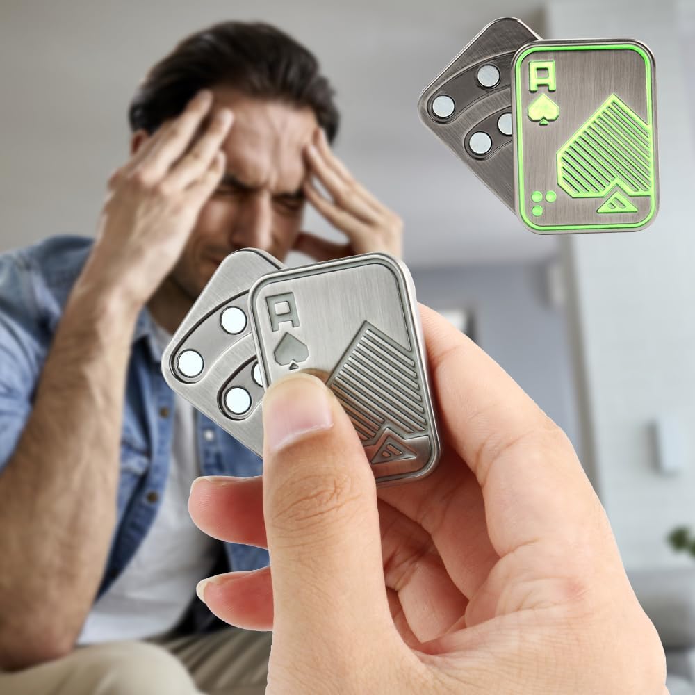 Magnetic Metal Fidget Toys - Metal Poker Push Card Fidget Slider Stress Relief Toy, Men’s EDC Toy Fidget Toy Haptic Coin, Office Desk Toys Gifts for Boyfriend and Father (Glow Silver AA)