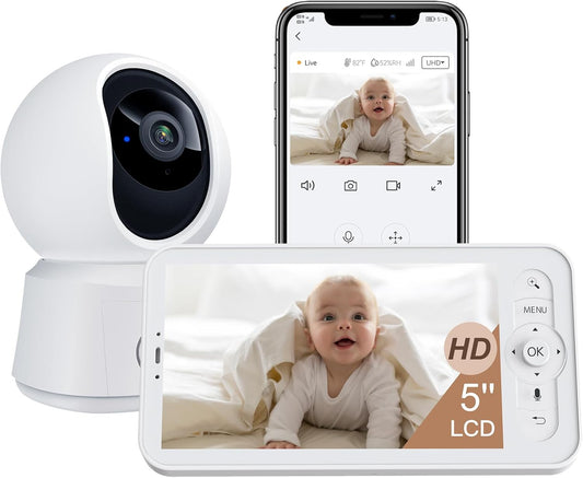 ARENTI Smart Baby Monitor with Camera and Audio, 1080P PTZ Camera with 5-inch Screen, Free Smartphone App, 2.4G WiFi, Auto Tracking, Temp Sensor, Lullaby, Night Vision, 2-Way Talk, Vox Mode(B2S Kit)