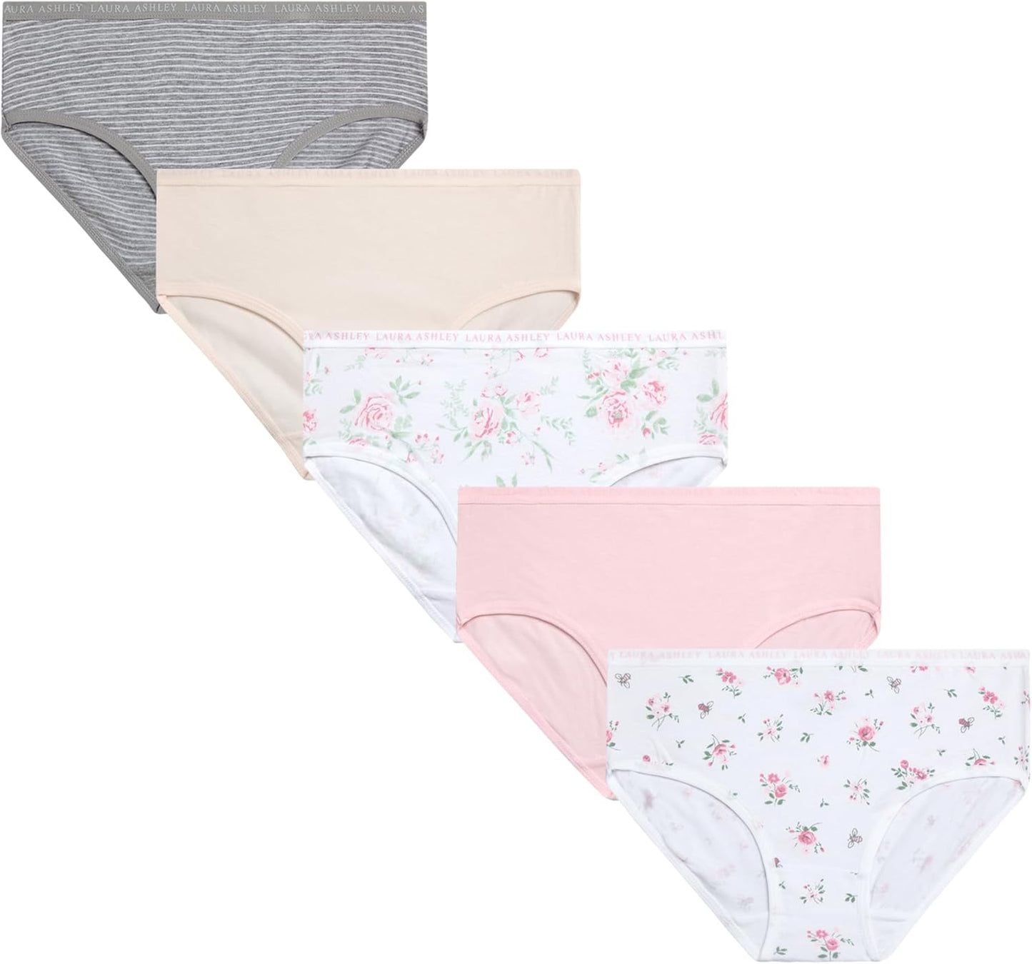 Laura Ashley Girls Underwear - 5 Pack Soft Stretch Breathable Panties for Girls - Lightweight Cotton Panties (Size: 4-12)