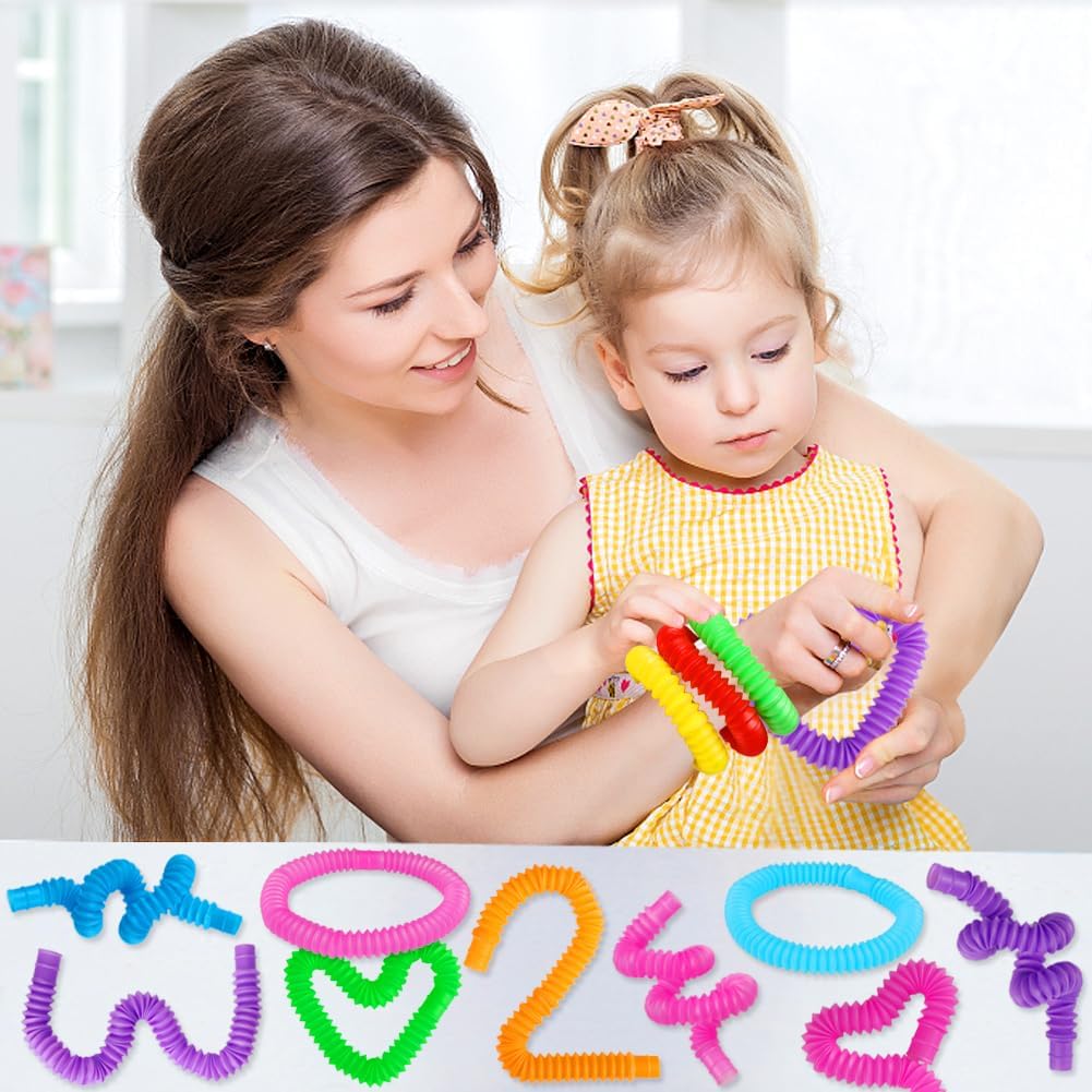 72Pack Pop Tubes, Fidget Sensory Toys Party Favors for Kids 4-8 8-12 Anxiety Stress Relief Toys Treasure Box Prizes Goodie Bag Stocking Stuffers Birthday for Toddlers Boys Girls
