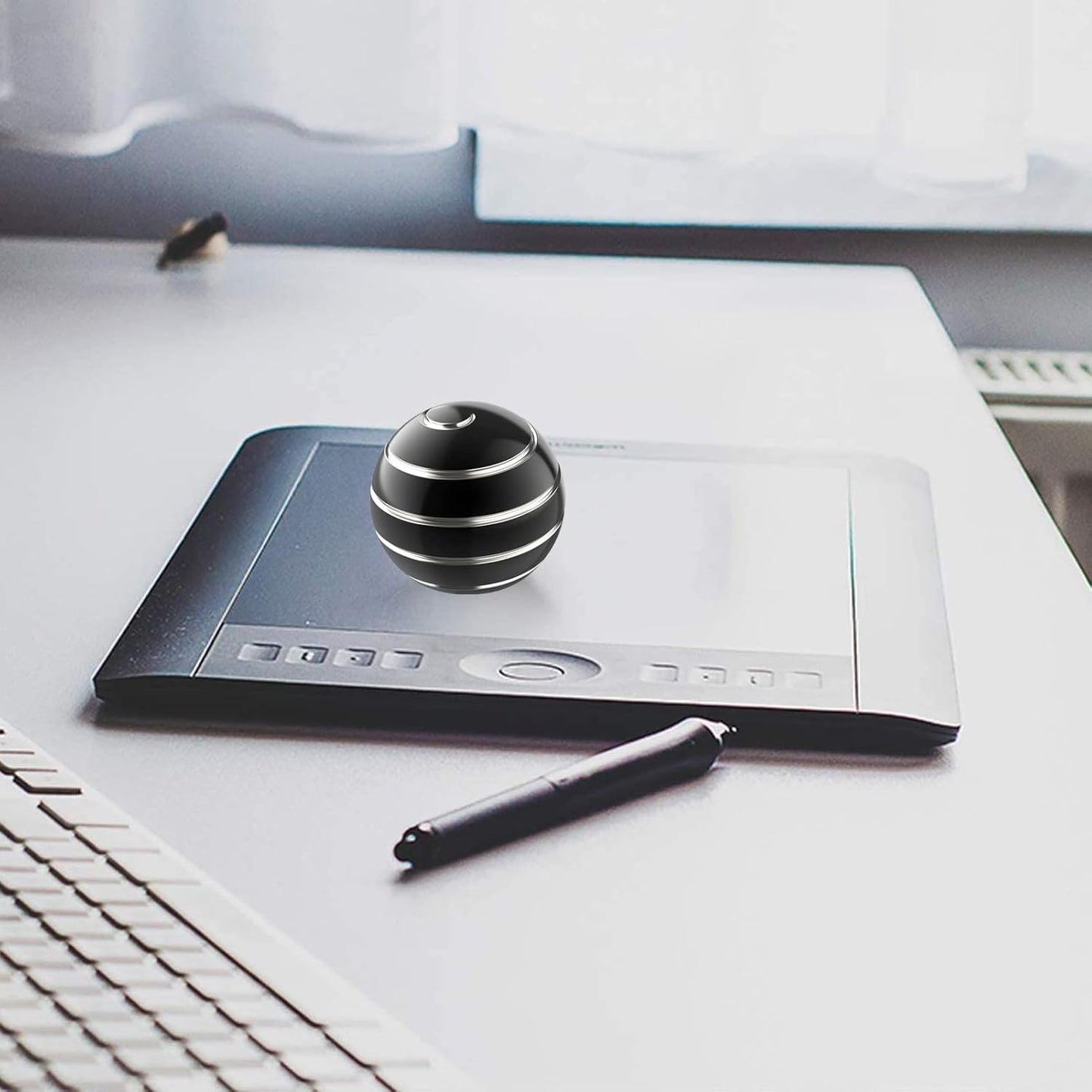 Kinetic Desk Toys for Office for Adults, 2.17'' Metal ADHD Fidget Toys for Adults, Optical Illusion Toys Ball for Anti Anxiety (55MM, Black A)