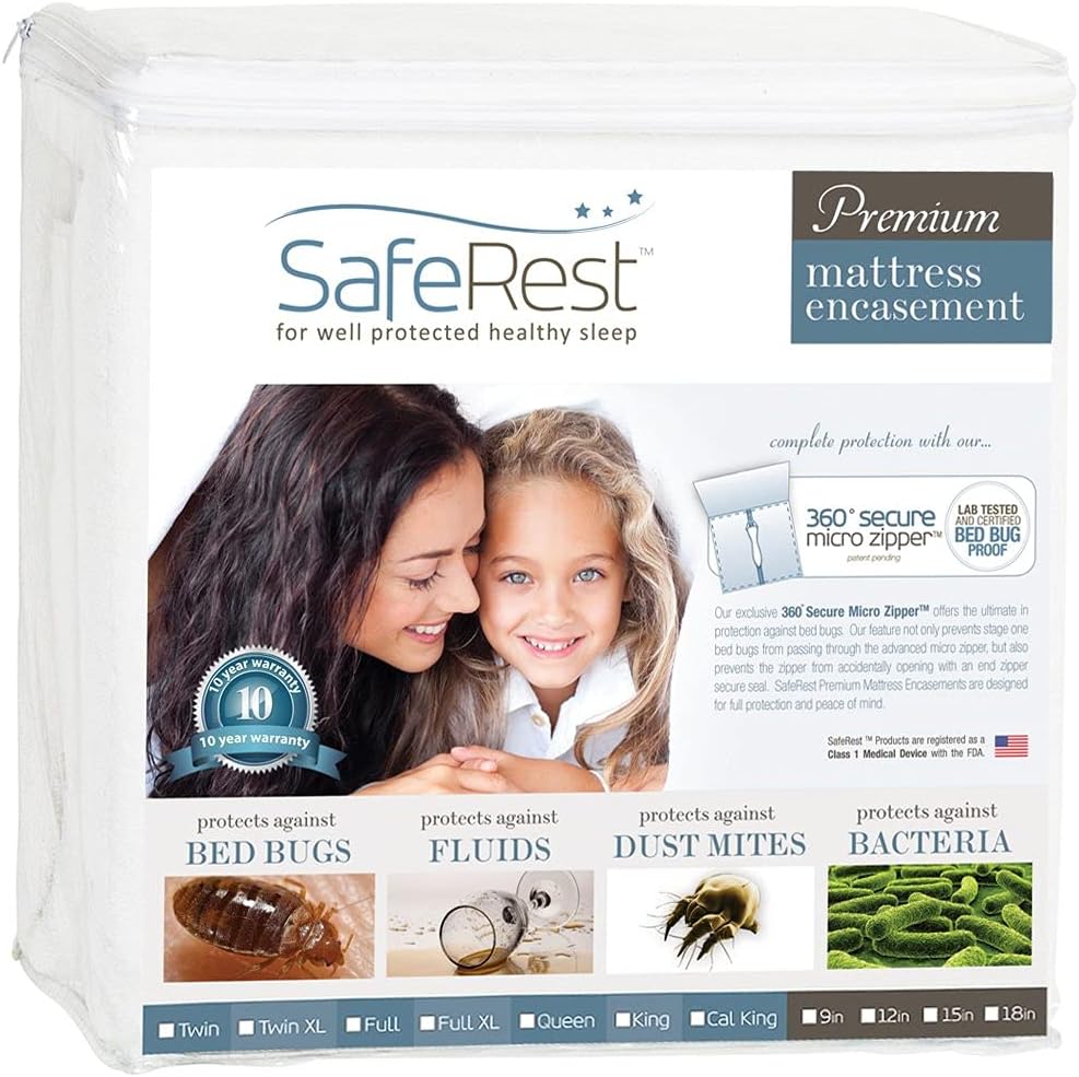 SafeRest Zippered Mattress Protector - Premium 12-15 Inch Waterproof Mattress Cover for Bed - Breathable, Noiseless Washable Mattress Encasement - Full