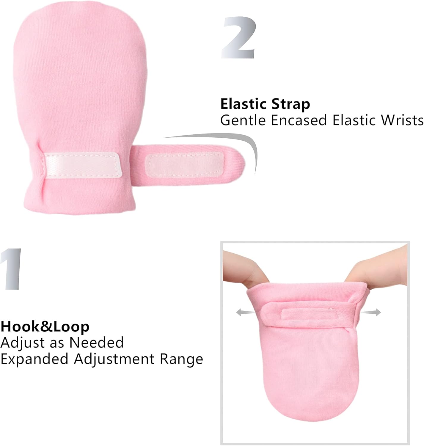 Newborn Baby No Scratch Mittens Stay On, 100% Cotton Breathable, Adjustable Infant Gloves for Baby Boys Girls Mittens