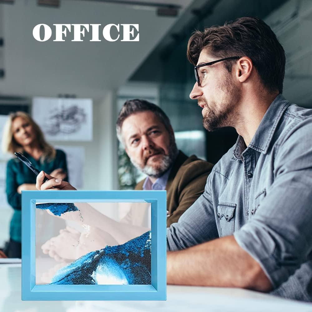 Moving Sand Art Picture and Liquid Motion Bubbler for Sensory Play Calm Stress Relief Fidget ADHD Anxiety Autism Activity for Children Kid Adult Home Office Desk Decor Birthday, Blue