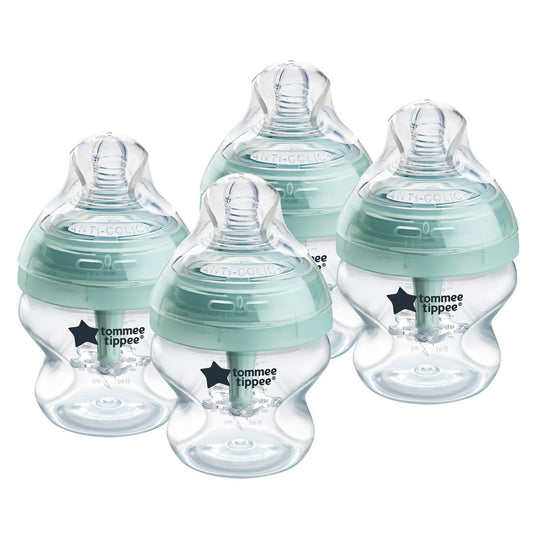 Tommee Tippee Advanced Anti-Colic 5 oz BPA Free Baby Bottles, Newborn 0+ Months, Slow Flow Breast-Like Nipple, Unique Design Keeps Air Away from Milk and Baby, Clear, Pack of 4