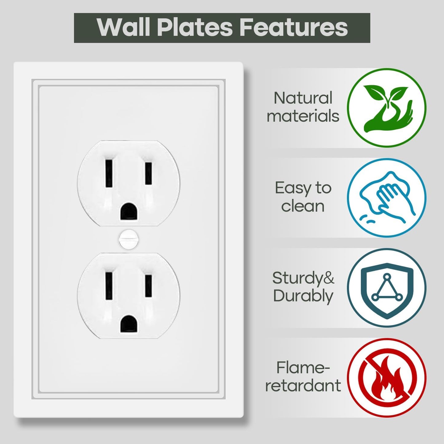 White Decorative Outlet Cover Wall Plates, Classic Switch Plates and Outlet Covers, Natural Bamboo Fiber Wall Plates for Electrical Outlets, Duplex Receptacle Cover - 4 Pack